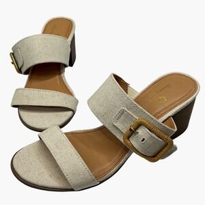 Tommy Bahama Trista Oatmeal Textile Upper Block 2.5" Heel Sandals Womens 8M